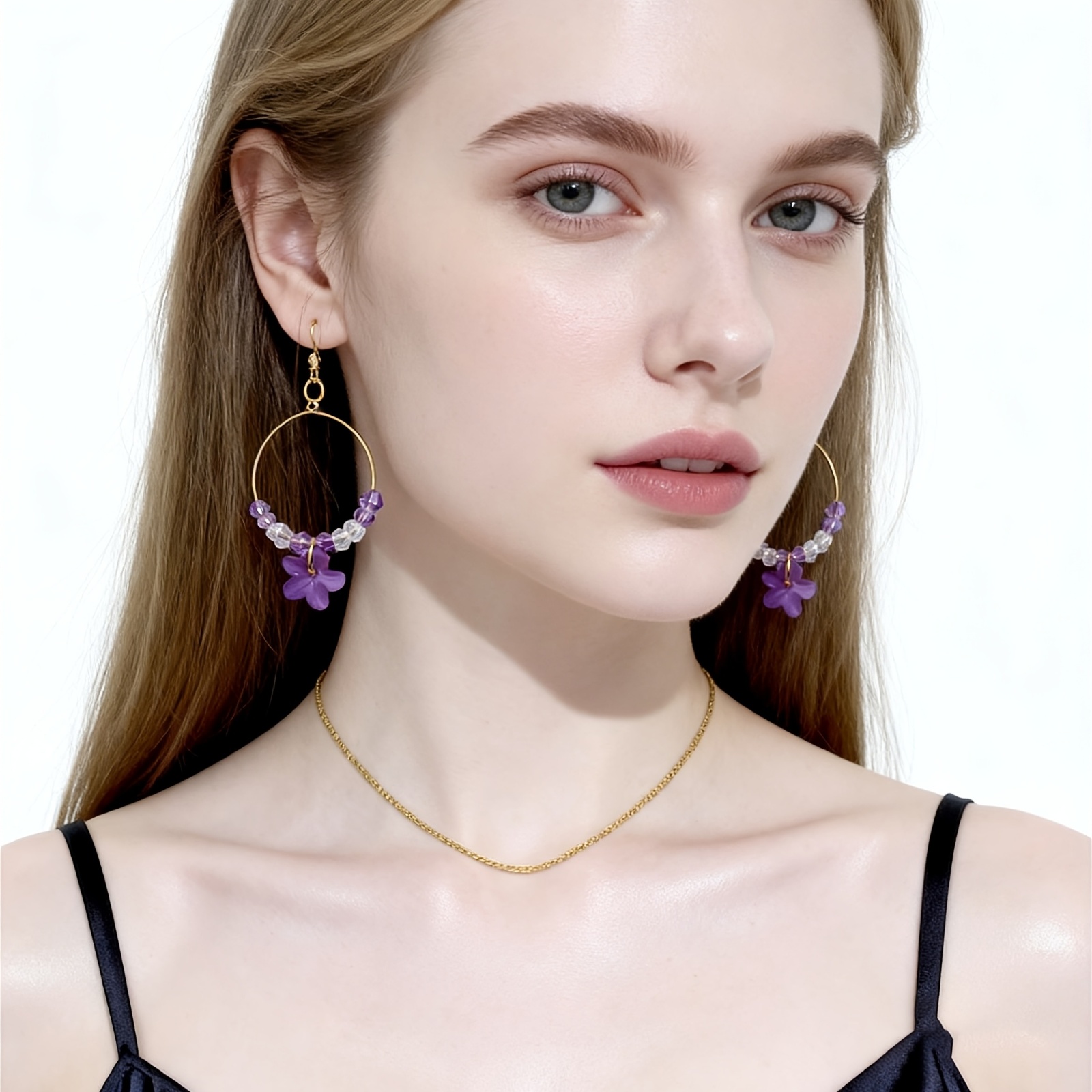 Women's Light Luxury Hoop Earrings with Purple Zirconia